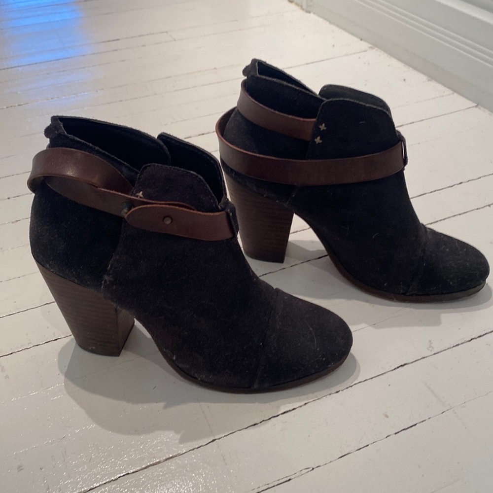Rag & Bone booties. Dark grey suede with brown leather detail .